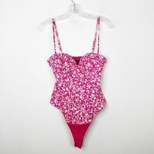 NWT ZARA | Pink and White Floral Print Corset Style Barbiecore Bodysuit Small‎